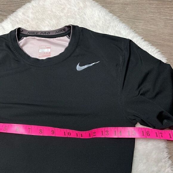 Nike Pro Tight Athletic Shirt Size Small Long Sleeve Running Black Red - Picture 10 of 12